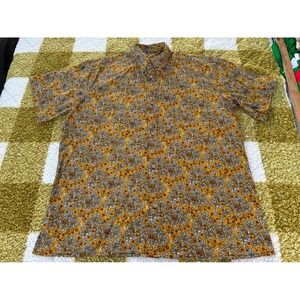 Yiume Mens XL Floral Print Short Sleeve Button Up Shirt Yellow Beach Vacation